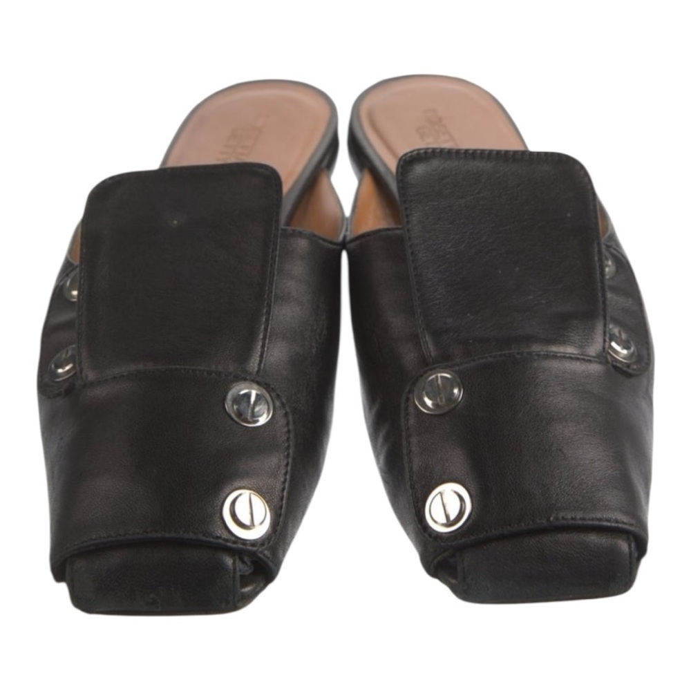 Rosetta Getty Black Leather Mules with Silver Accents